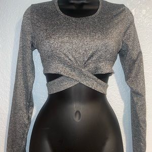 Grey Long Sleeve Athletic Crop Top